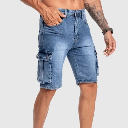 Men's Denim Cargo Shorts - Jean Shorts with Flap Pockets