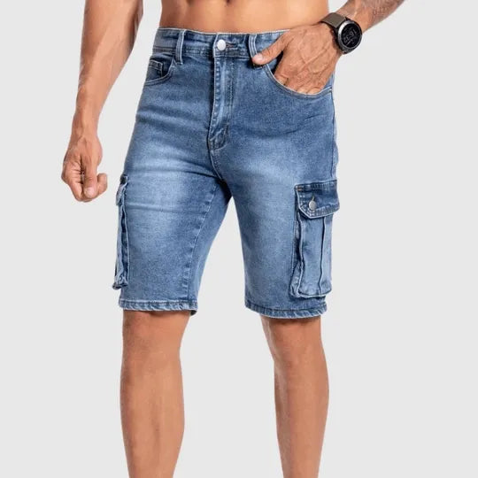 Men's Denim Cargo Shorts - Jean Shorts with Flap Pockets