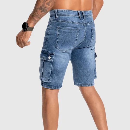 Men's Denim Cargo Shorts - Jean Shorts with Flap Pockets