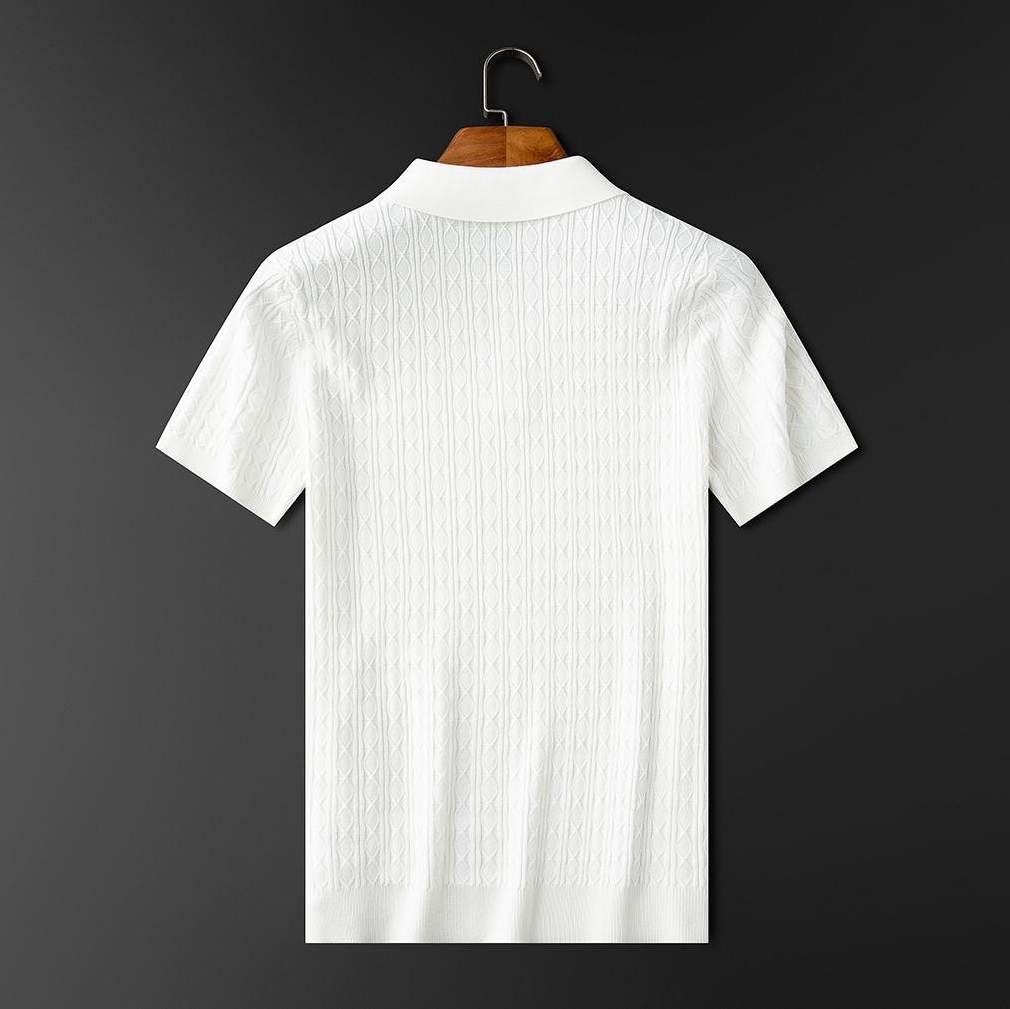 Men’s Textured Short Sleeve Polo Shirt with Three-Button Placket