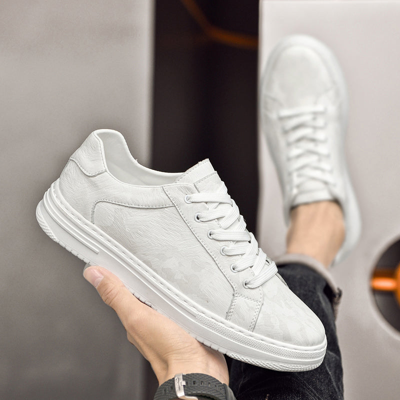 Men's Low-Top Trainers - Smart Casual Lace-Up Sneakers with Thick White Cupsole