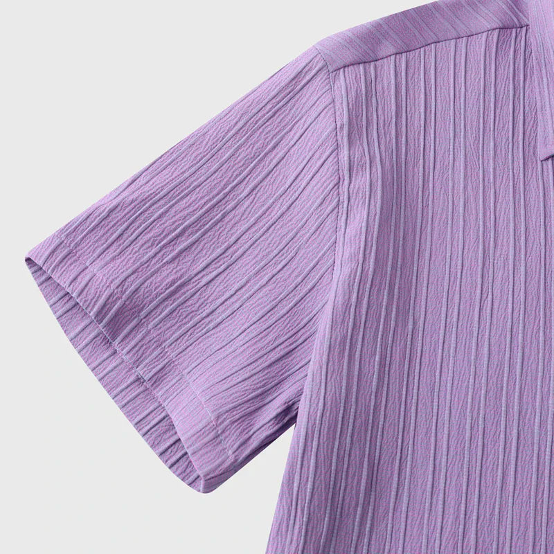 Men’s Short Sleeve Button-Up Shirt with Polo Collar and Chest Pocket