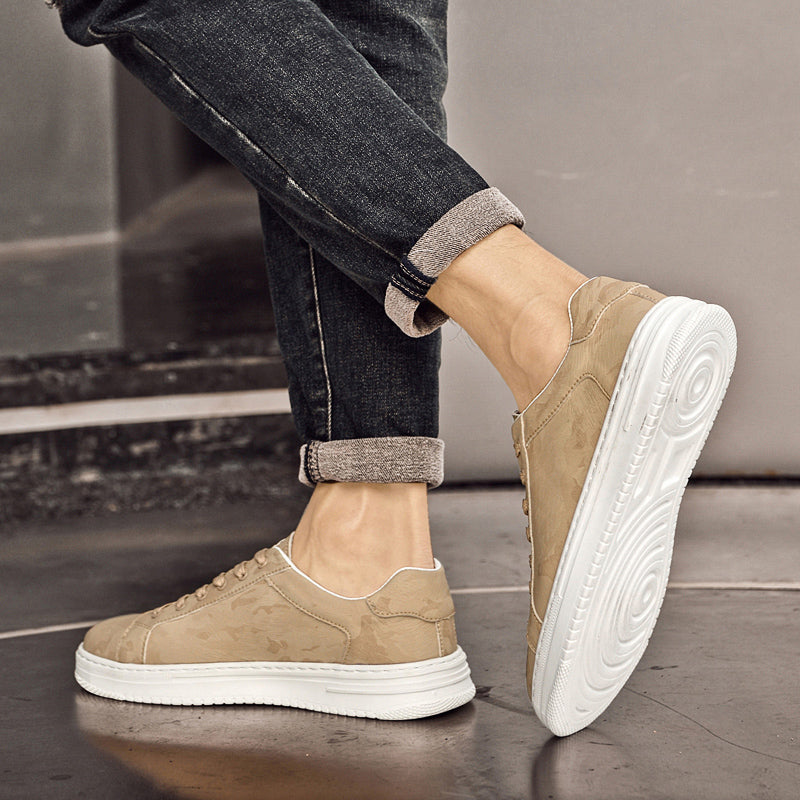 Men's Low-Top Trainers - Smart Casual Lace-Up Sneakers with Thick White Cupsole