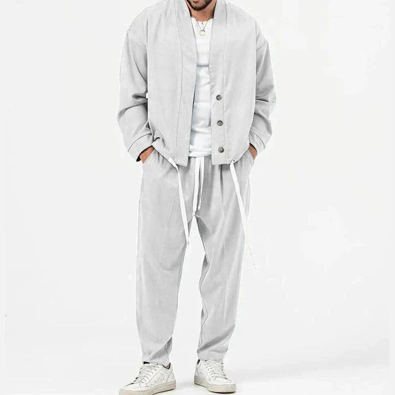 Men’s Two-Piece Set - Button-Front Jacket and Drawstring Trousers