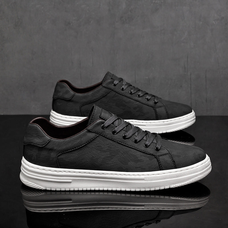 Men's Low-Top Trainers - Smart Casual Lace-Up Sneakers with Thick White Cupsole