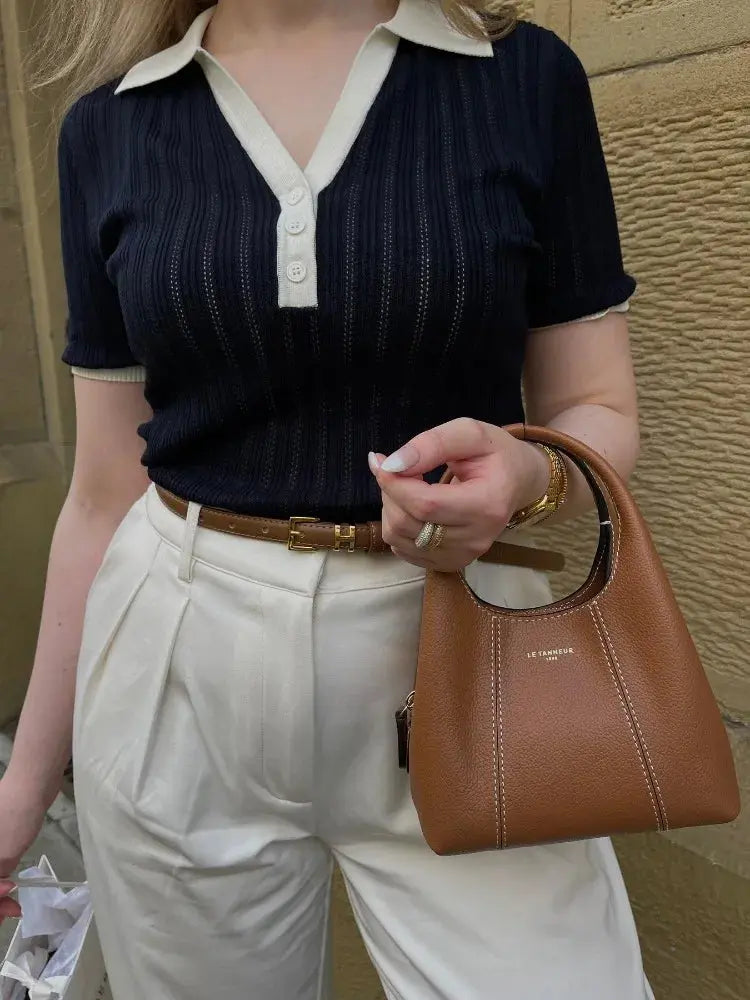 Women’s Short Sleeve Knit Polo Top with Contrast Collar