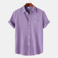 Men’s Short Sleeve Button-Up Shirt with Polo Collar and Chest Pocket
