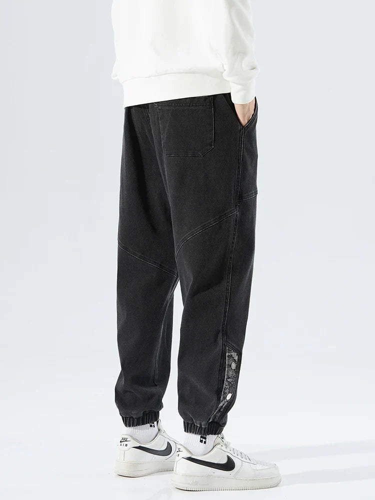 Men's Denim Jogger Jeans - Elasticated Drawstring Waist - Ribbed Cuff - Panelled Seam Detail