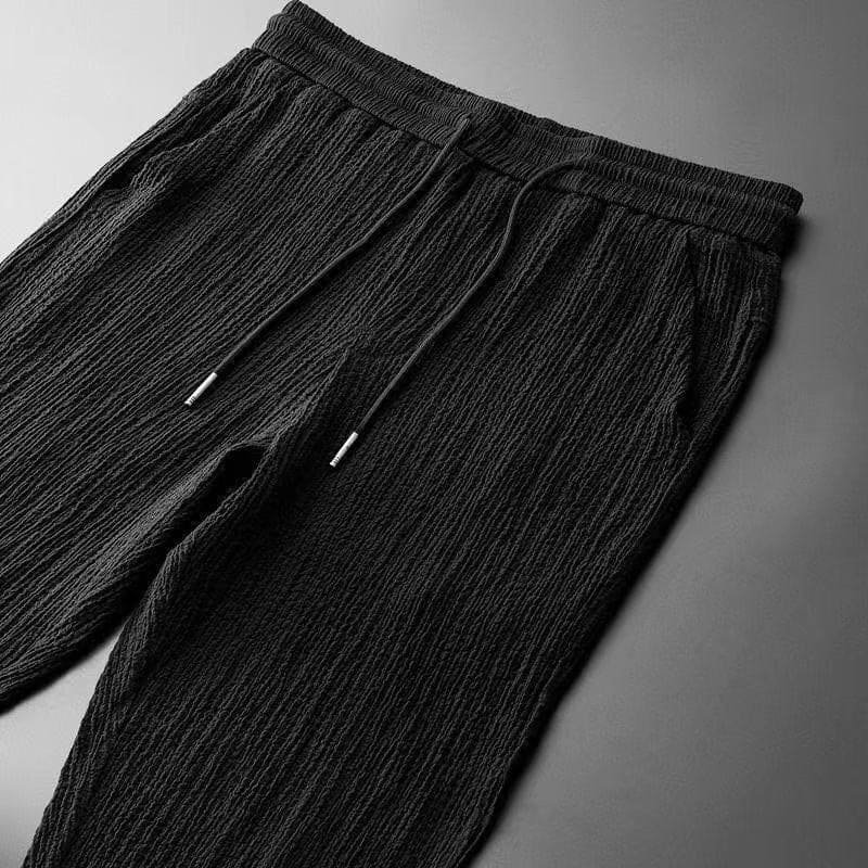 Men's Textured Two-Piece Set - Smart Casual Shawl Collar Top and Tapered Drawstring Trousers