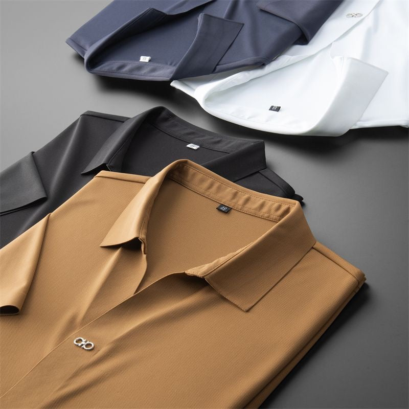 Men’s Short Sleeve Polo Shirt and Trousers Set with Elastic Waist