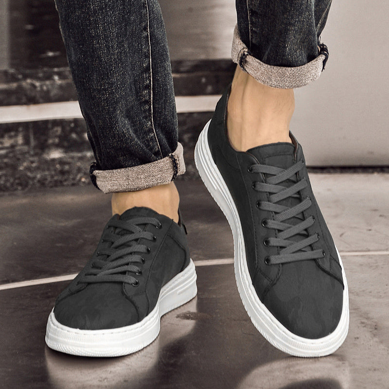 Men's Low-Top Trainers - Smart Casual Lace-Up Sneakers with Thick White Cupsole
