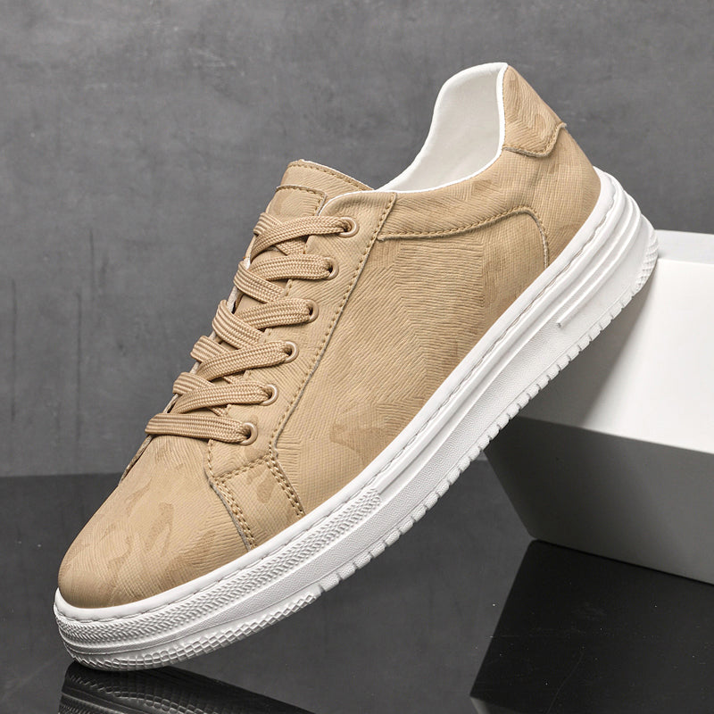 Men's Low-Top Trainers - Smart Casual Lace-Up Sneakers with Thick White Cupsole