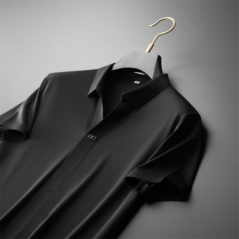 Men’s Short Sleeve Polo Shirt and Trousers Set with Elastic Waist
