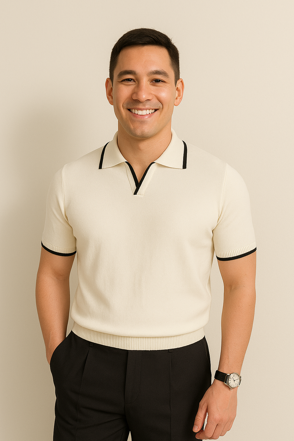 Short Sleeve Knit Polo – Contrast Trim, Slim Fit