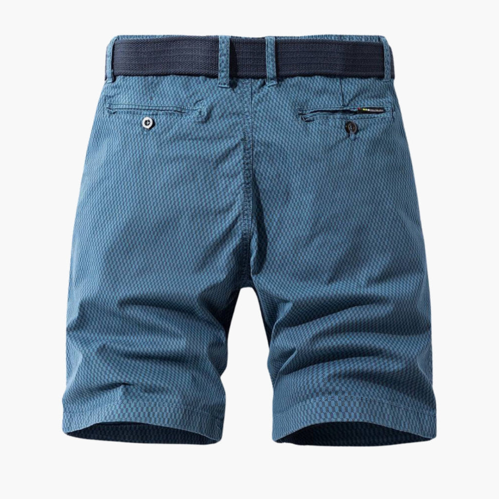 Men's Chino Shorts - Textured Check Pattern - Zip Fly - Belt Included - Front and Back Pockets - Knee Length
