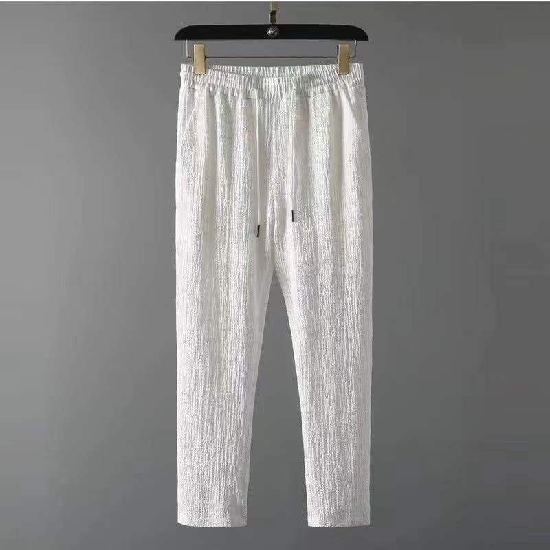 Men's Textured Two-Piece Set - Smart Casual Shawl Collar Top and Tapered Drawstring Trousers
