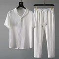 Men's Textured Two-Piece Set - Smart Casual Shawl Collar Top and Tapered Drawstring Trousers