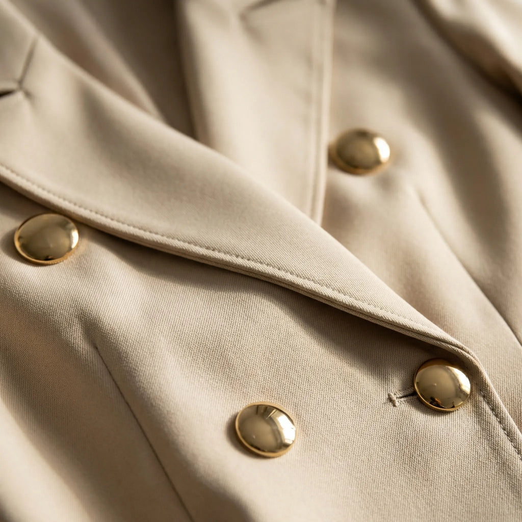 Women's Blazer Mini Dress - Double-Breasted Gold-Tone Buttons