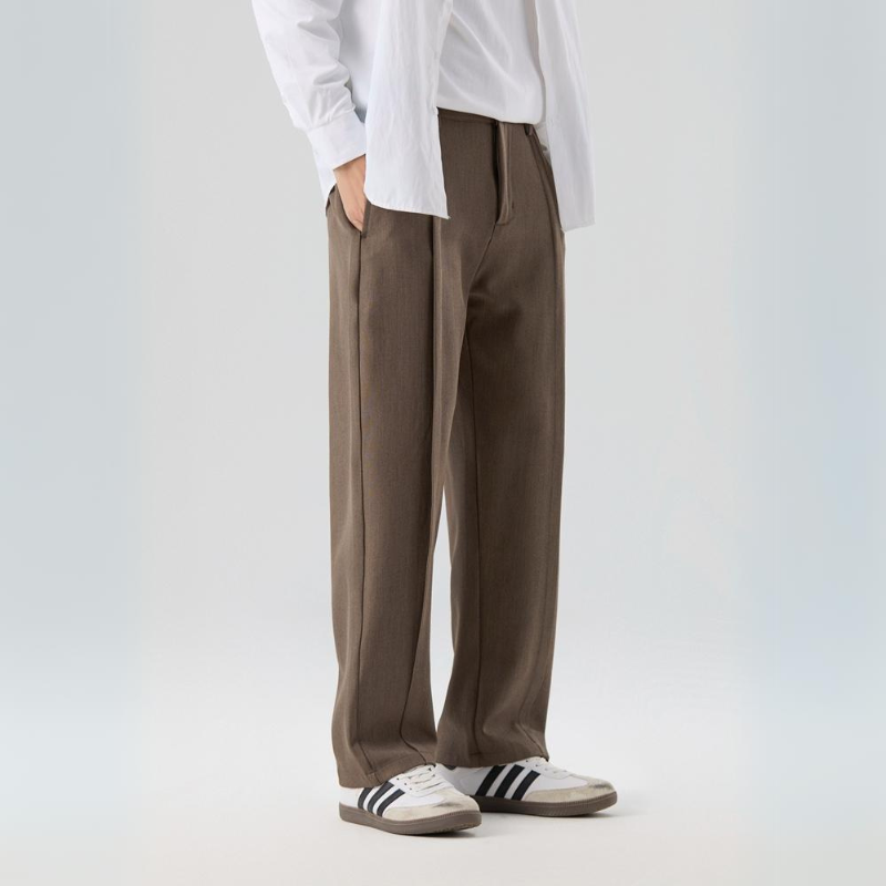 Men’s Wide Leg Trousers with Front Pleats and Straight Hem