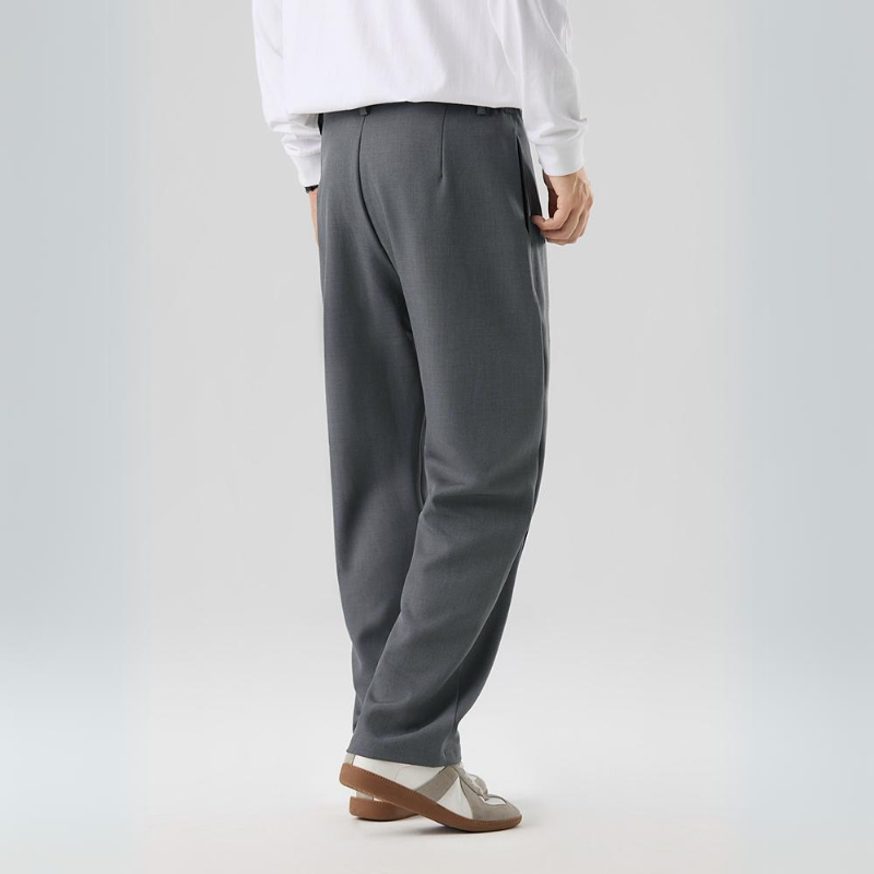 Men’s Wide Leg Trousers with Front Pleats and Straight Hem