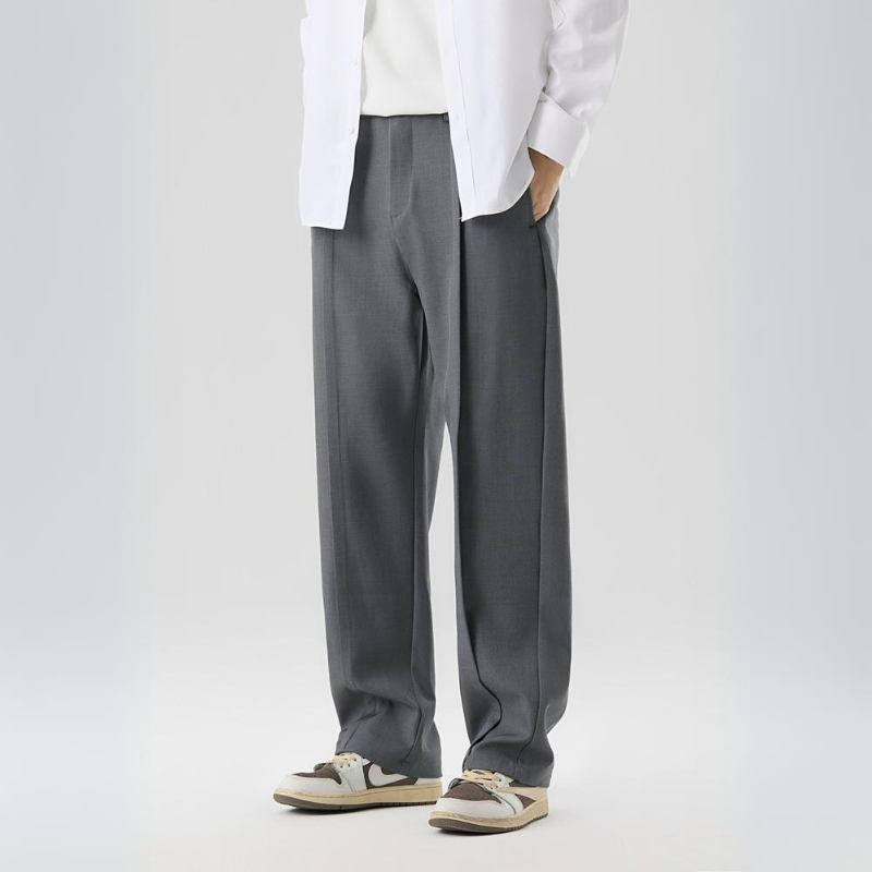 Men’s Wide Leg Trousers with Front Pleats and Straight Hem