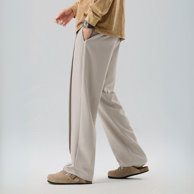Men’s Wide Leg Trousers with Front Pleats and Straight Hem