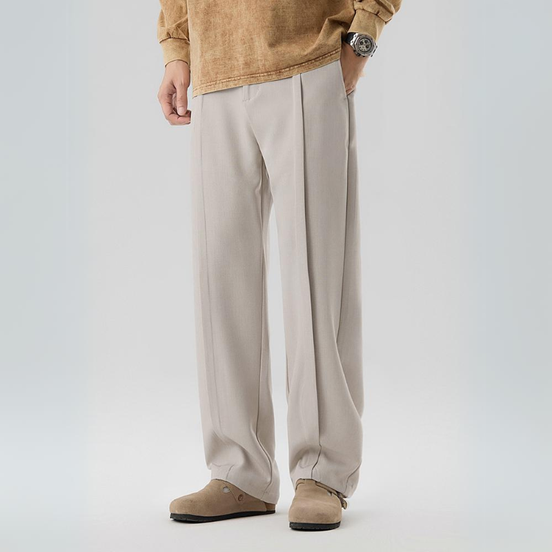 Men’s Wide Leg Trousers with Front Pleats and Straight Hem