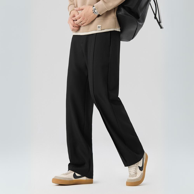 Men’s Wide Leg Trousers with Front Pleats and Straight Hem