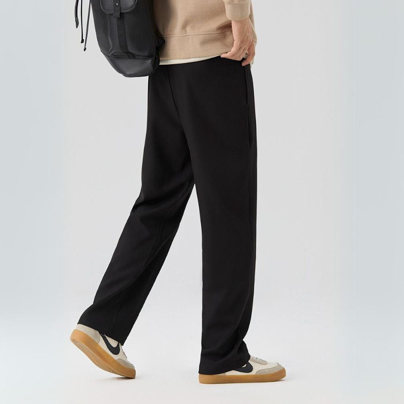 Men’s Wide Leg Trousers with Front Pleats and Straight Hem