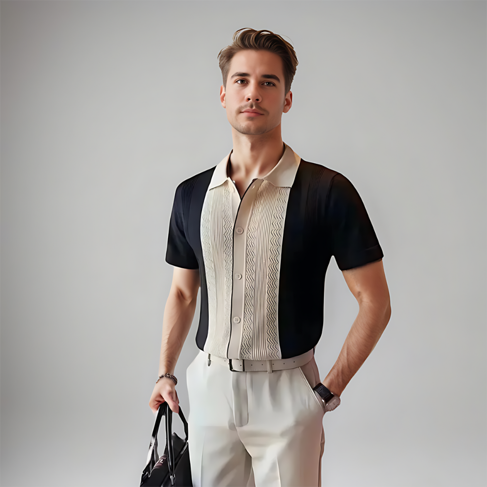 Men’s Short Sleeve Polo Shirt with Contrast Panel Detail