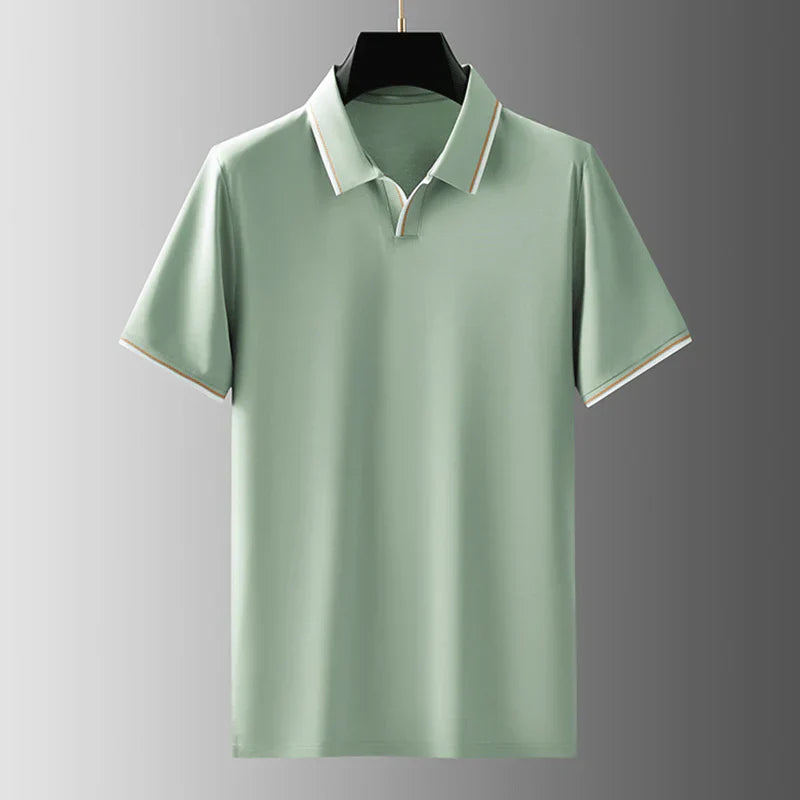 Men's Short-Sleeve Piqué Polo Tee - Smart Casual Spread Collar Polo with Contrast Stripe Tipping