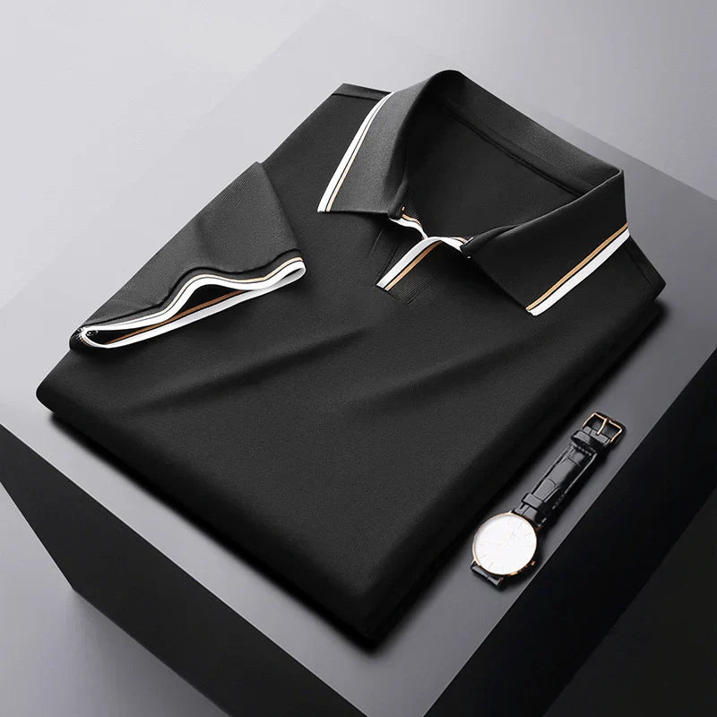 Men's Short-Sleeve Piqué Polo Tee - Smart Casual Spread Collar Polo with Contrast Stripe Tipping