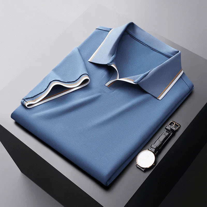 Men's Short-Sleeve Piqué Polo Tee - Smart Casual Spread Collar Polo with Contrast Stripe Tipping