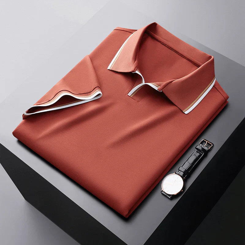 Men's Short-Sleeve Piqué Polo Tee - Smart Casual Spread Collar Polo with Contrast Stripe Tipping
