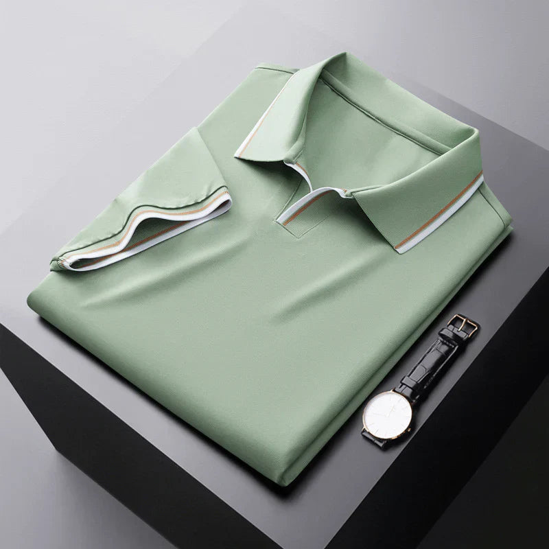 Men's Short-Sleeve Piqué Polo Tee - Smart Casual Spread Collar Polo with Contrast Stripe Tipping
