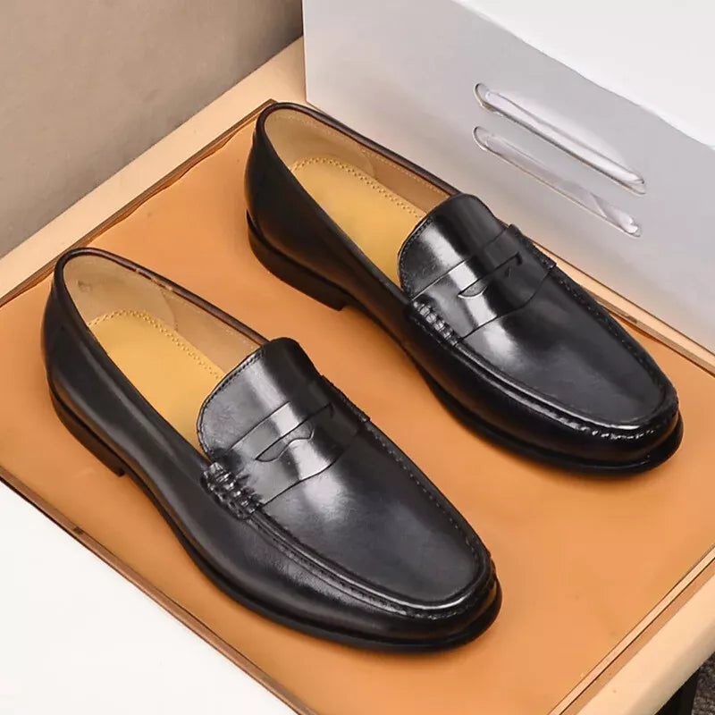 Vintage Faux Leather Loafers – Formal Slip-On Moccasins - Vegan