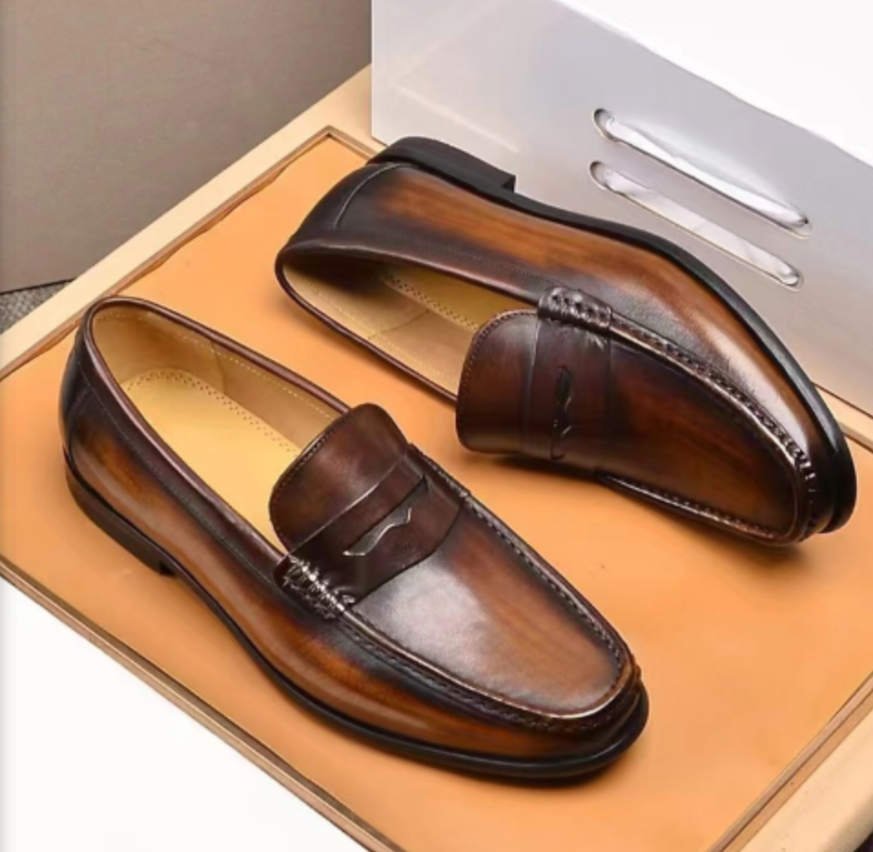 Vintage Faux Leather Loafers – Formal Slip-On Moccasins - Vegan