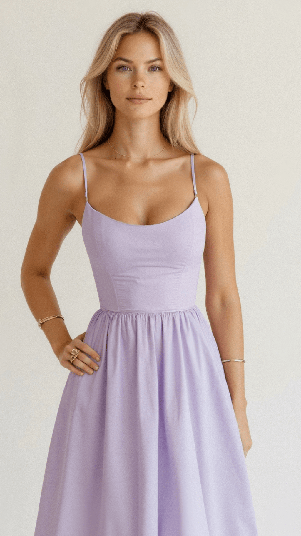 Women’s A-Line Midi Dress – Ascot Style – Spaghetti Straps – Flowing Design – Elegant Fit