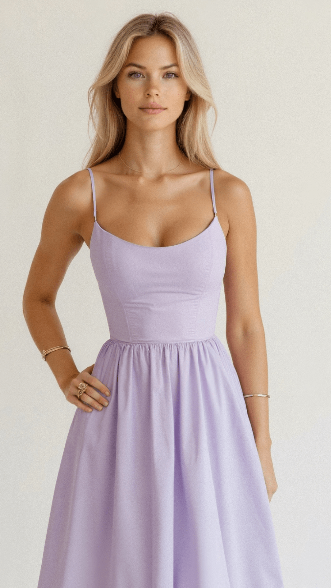 Women’s A-Line Midi Dress – Ascot Style – Spaghetti Straps – Flowing Design – Elegant Fit