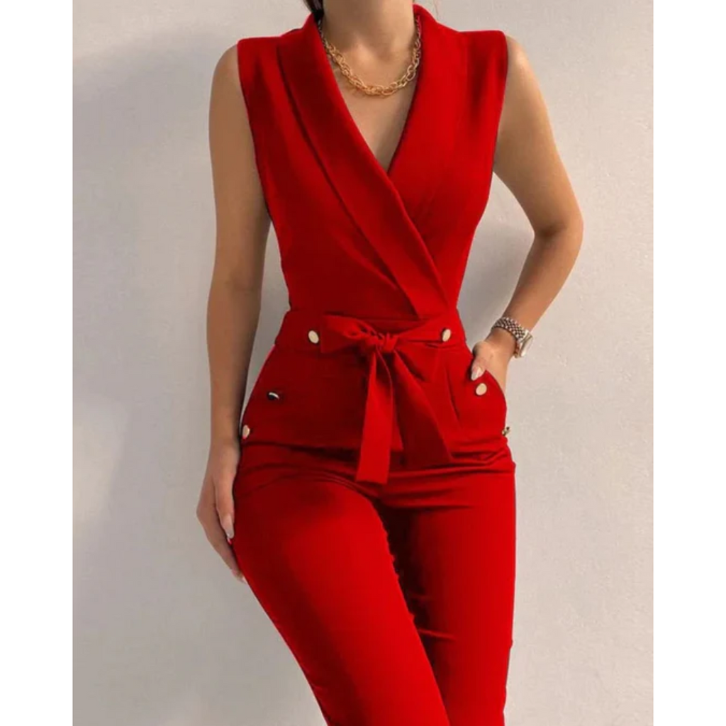 Women’s Formal Tied Jumpsuit – Sleeveless V-Neck