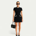 Women’s Mini Dress with Pearl Trim and Pocket Detailing