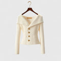 Women’s Off-Shoulder Sweater – Elegant Button-Up Knit for Smart & Evening Wear