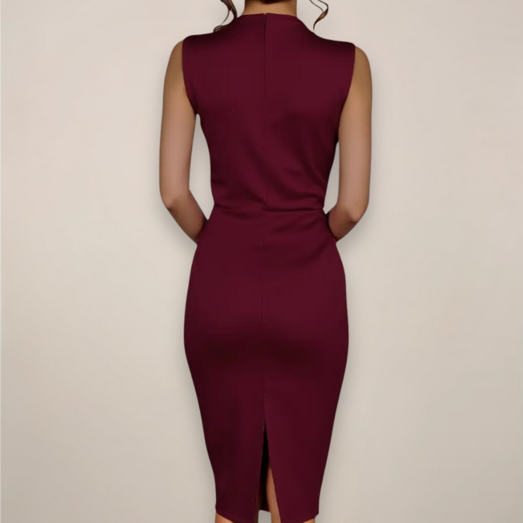 Women’s Sleeveless Sheath Midi Dress – V-Neck Wrap Style for Work and Events