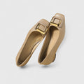 Women’s Square-Toe Low Heels – Textured Finish with Gold Buckle Detail