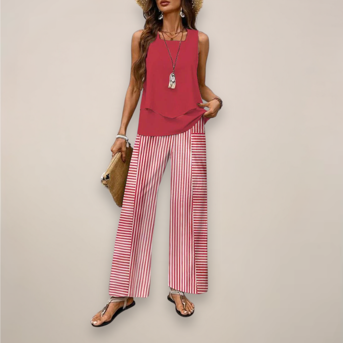 Women’s Two-Piece Set – Sleeveless Top with Straight-Leg Trousers for Effortless Elegance