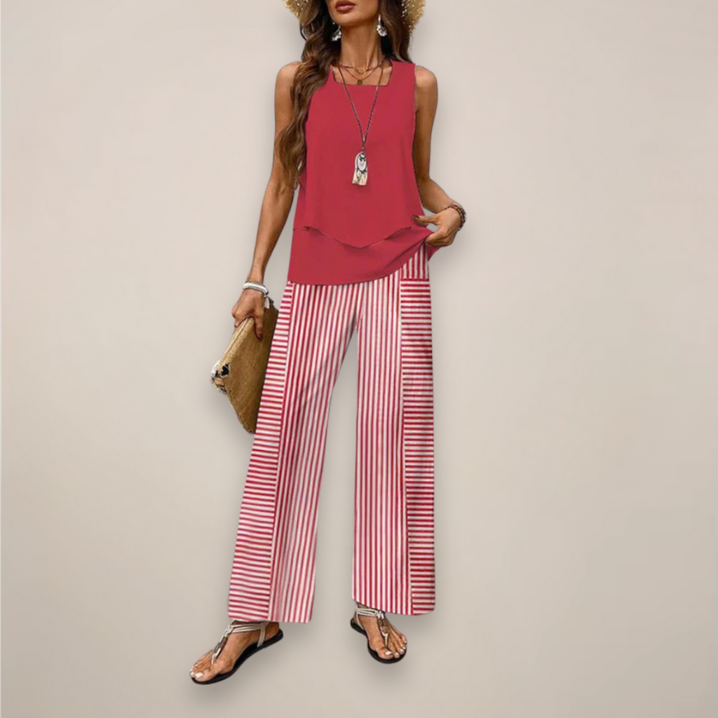 Women’s Two-Piece Set – Sleeveless Top with Straight-Leg Trousers for Effortless Elegance