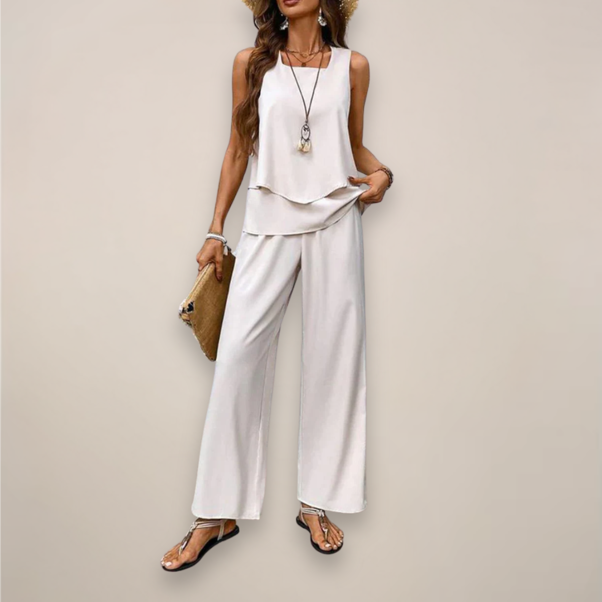 Women’s Two-Piece Set – Sleeveless Top with Straight-Leg Trousers for Effortless Elegance