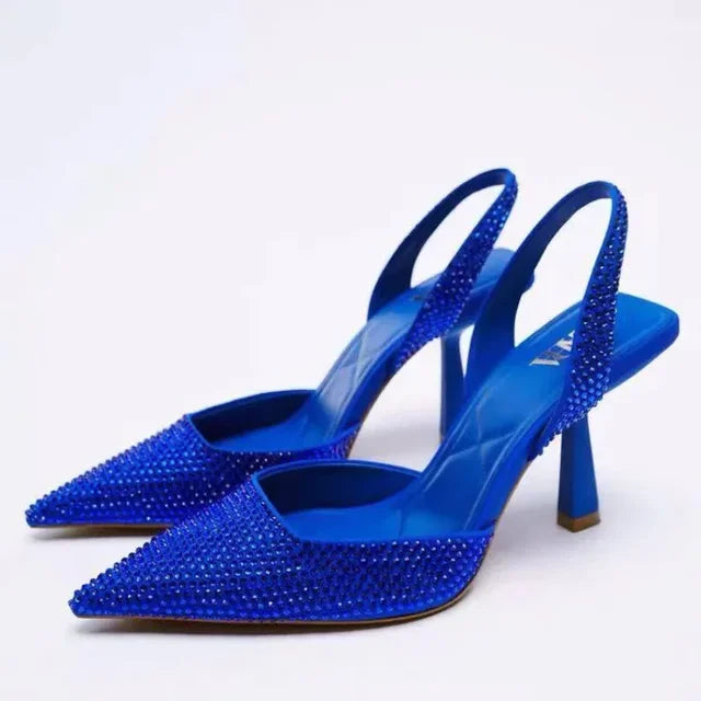 Women's Embellished Slingback Heels - Pointed Toe and Stiletto with All-Over Diamanté