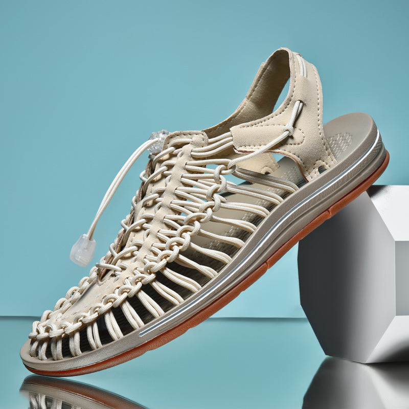 Men's Woven Cord Cage Sandals with Bungee Lace Closure and Elasticated Heel Strap