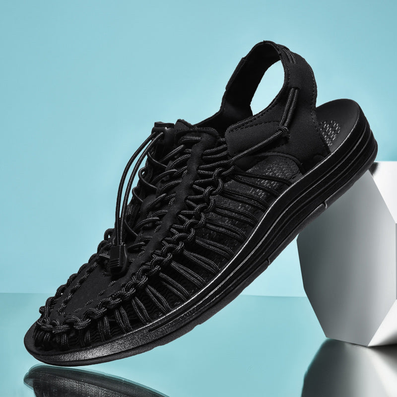 Men's Woven Cord Cage Sandals with Bungee Lace Closure and Elasticated Heel Strap